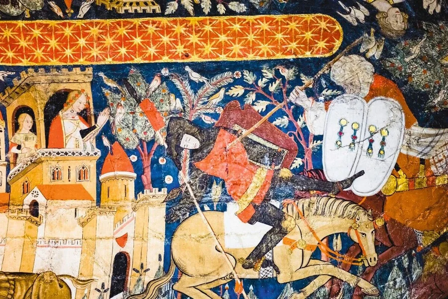KW5899799_Granada,_Spain.__The_Alhambra.;_(add.info.:_A_Moorish_knight_defeats_a_Christian_knight._Painting_in_The_Hall_