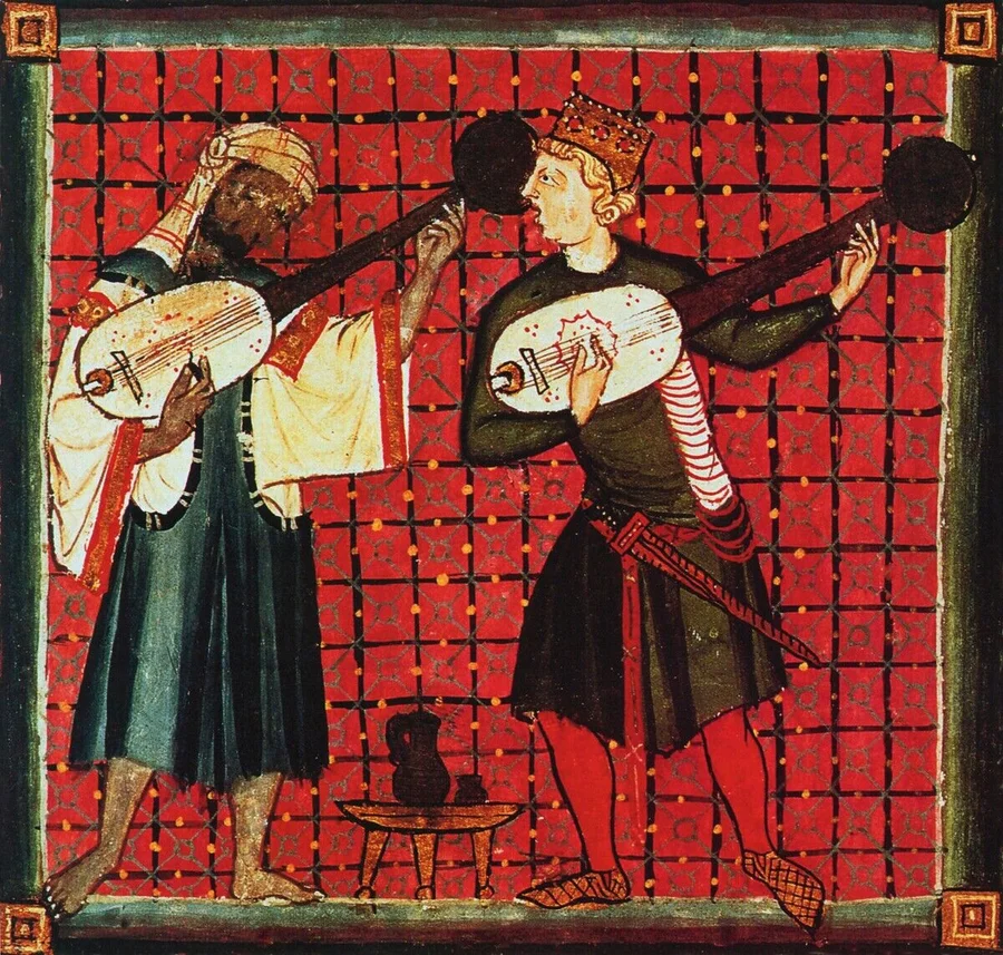 PFH1166775_Spain/_Maghreb:__an_Arab_(left)_and_a_Christian_play_the_oud_together,_13th_century_(miniature);_(add.info.:_
