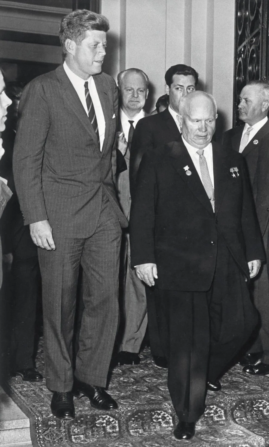President_John_F._Kennedy_and_Premier_Nikita_S._Khrushchev_leave_the_Soviet_Embassy,_where_they_met_on_June_4,_1961._|_L