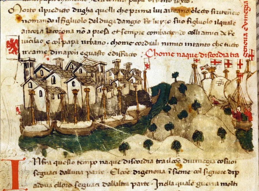 GIA4730516_The_beginning_of_the_Chioggia_War_between_Genoa_and_Venice._Chronicles_of_Sercambi._National_Archive,_Lucca.;