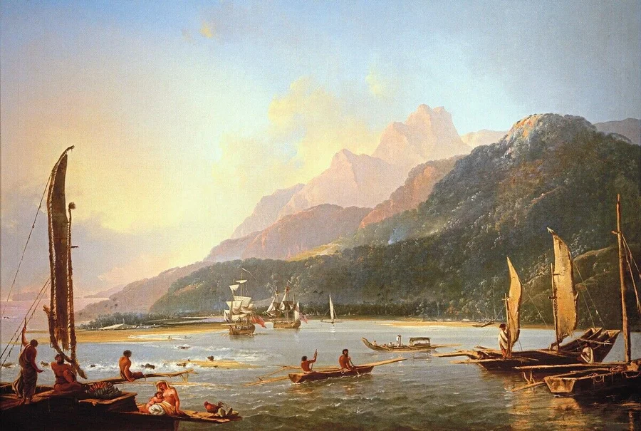 Cook,_James;_brit._Seefahrer;_1728–1779.

Die_Schiffe_"Resolution"_und_"Adventure"_in_der_Matavai-Bucht_von_Tahiti,_1773