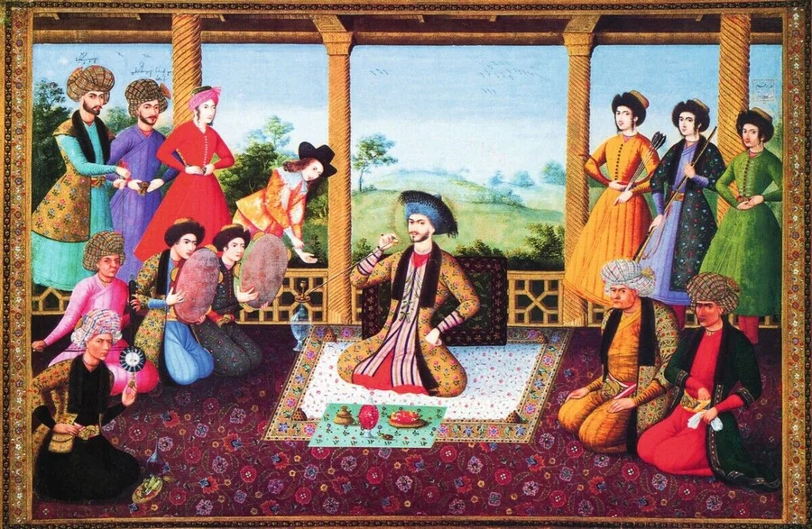 1167965_Iran:_A_painting_by_Ali-Quli_Jabbadar_depicting_a_17th-century_royal_garden_pavilion_scene_from_the_court_of_the