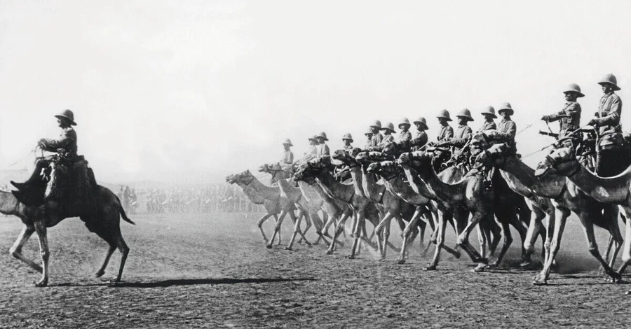 SZT6311984_Victory_parade_of_the_English_Camel_Rider_Corps_after_the_Battle_of_Omdurman,_1898_(b/w_photo);_(add.info.:_B