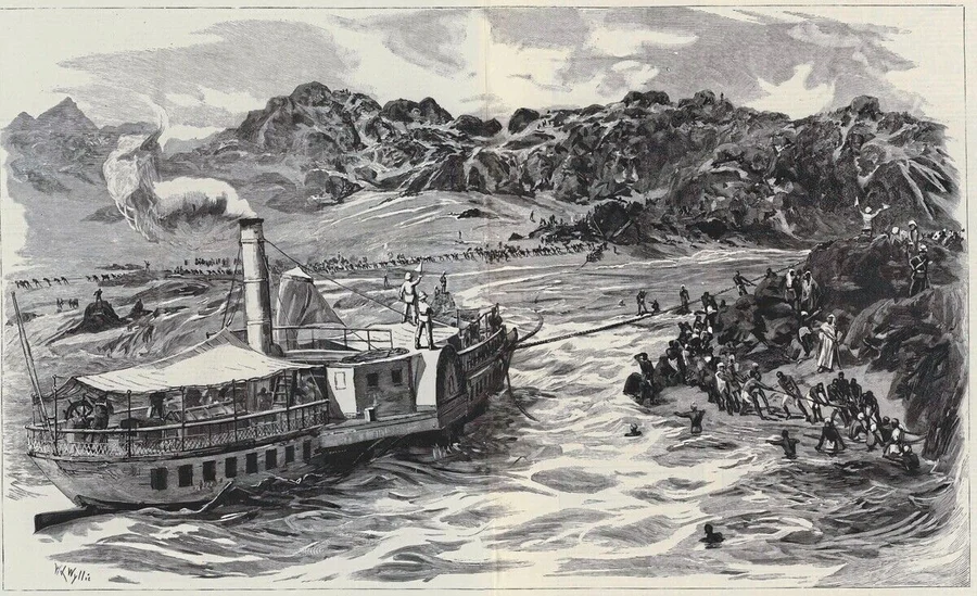 1045923_The_Nile_Expedition_for_the_Relief_of_General_Gordon,_towing_the_Armed_Steamer_"Nasaf_el_Khair"_over_the_Second_